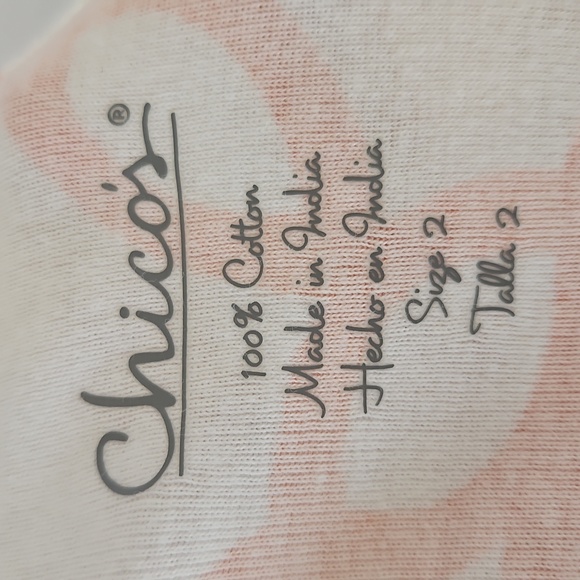 Chico's White and Orange Chain Print Tee Sz 2 - Picture 4 of 4